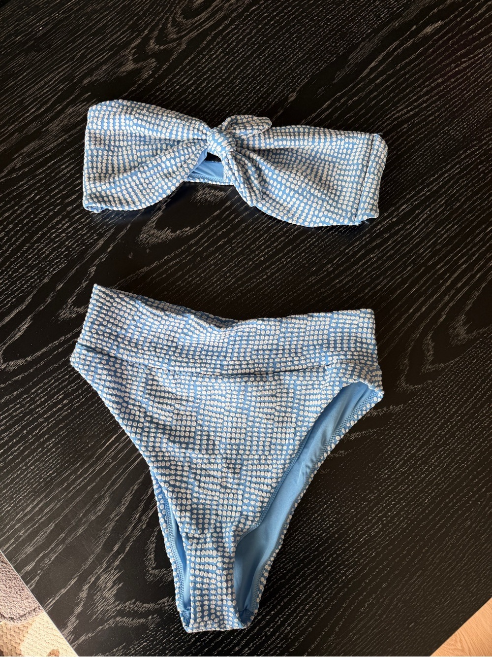 aerie Light Blue Dot-Pattern Bandeau Bikini Set (High rise)